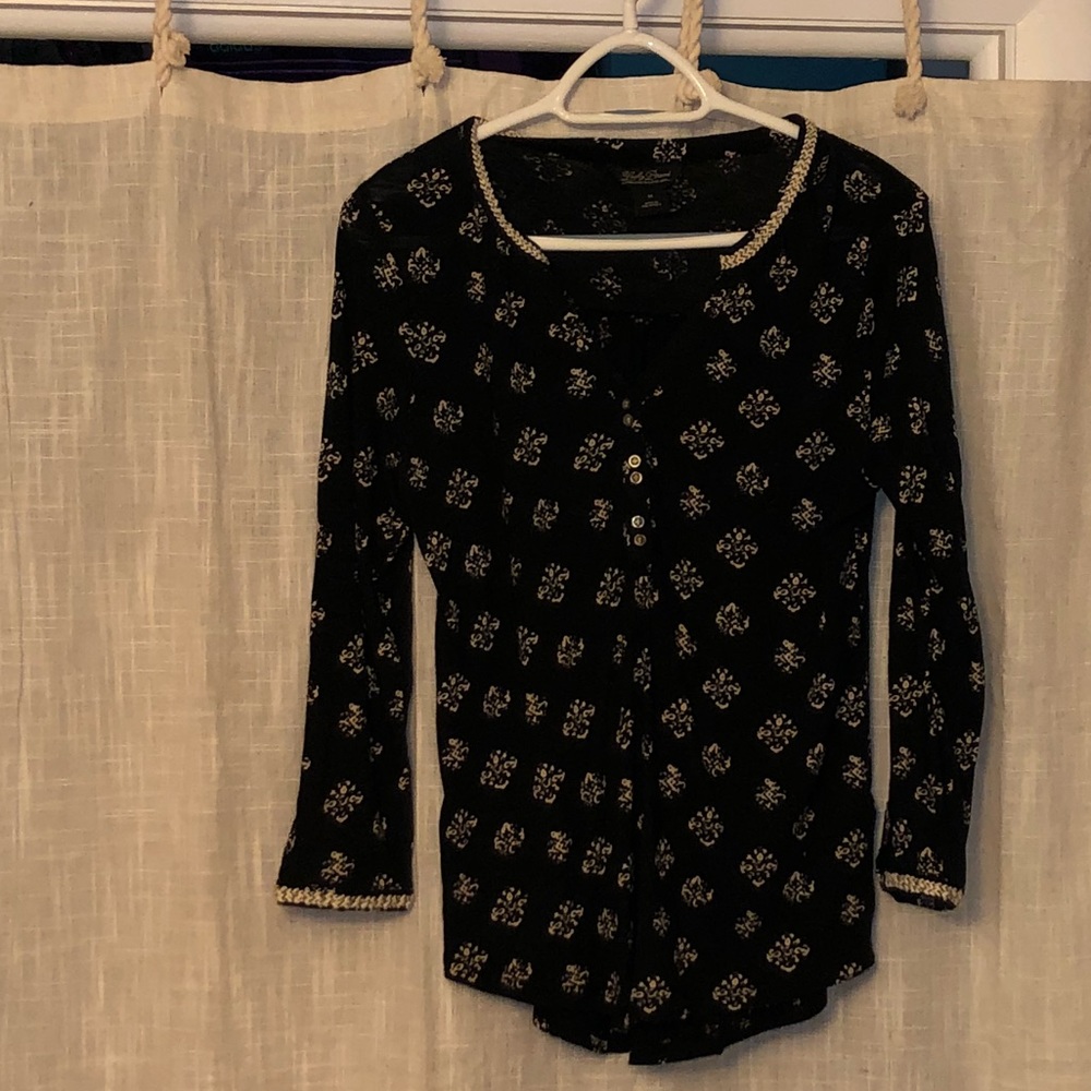 Lucky Brand Black and White 3/4 Sleeve Top